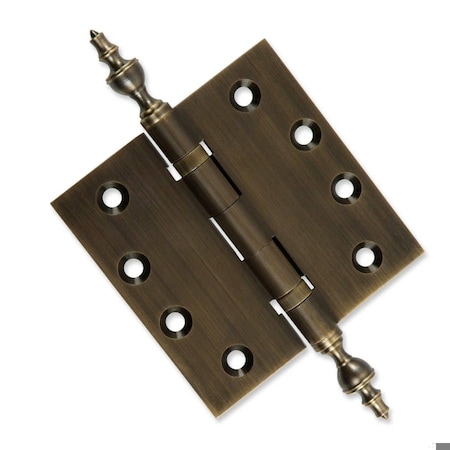 Embassy 4-1/2 x 4-1/2 Solid Brass Ball Bearing Hinge, Antique Brass Finish Urn Tips 4545BBUS5U-1